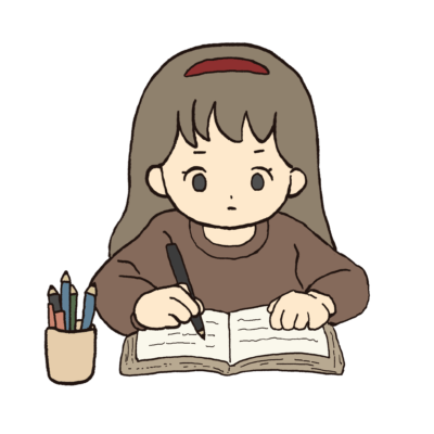 真剣にノートに書き物をする女の子
