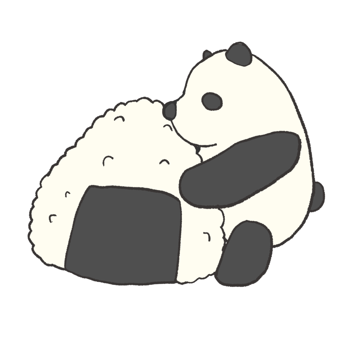 おにぎりを抱きしめるパンダ